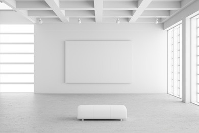 empty exhibition hall with empty frame and concrete floor