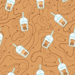bubble milk tea. a sweet cold drink with tapioca pearl balls. asian street food from taiwan. seamless background with pattern.