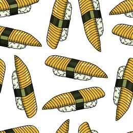 vector seamless pattern with hand drawn herring roe nigiri sushi. beautiful food design elements, perfect for any business related to the food industry.
