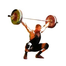 weightlifter lifting big barbell, isolated low polygonal vector illustration. geometric drawing