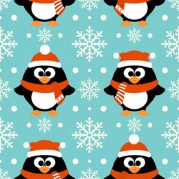 new year seamless background with funny penguin