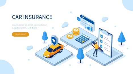 man character signing car insurance policy form. insurance agent providing security document. auto care and protection concept. flat isometric illustration.