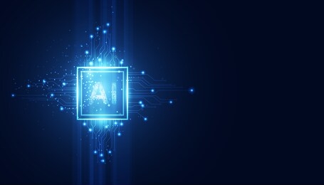 abstract technology ai computing concept working data of artificial intelligence and futuristic digital for future on dark blue background.