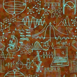 abstract science or educational illustration with sketch elements featuring decorative formulas and graphs. hand drawn.
