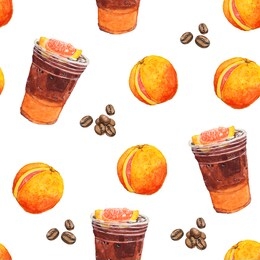 iced coffee and orange juice watercolor seamless, background