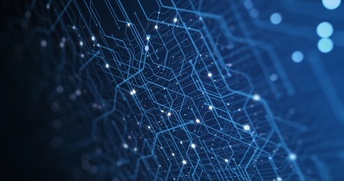 abstrat circuit board. electronic computer hardware technology. motherboard digital chip. atrix particles grid virtual reality. network communication processor. information cpu engineering 3d render