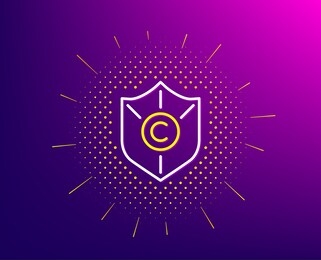 copyright protection line icon. halftone pattern. copywriting sign. shield symbol. gradient background. copyright protection line icon. yellow halftone pattern.