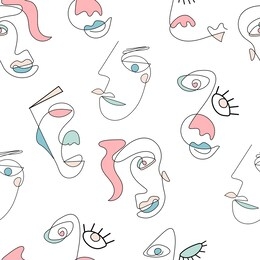 abstract stylish texture with human faces. hand-drawn vector seamless pattern with portraits in modern style.