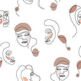 abstract stylish texture with human faces. hand-drawn vector seamless pattern with portraits in modern style.