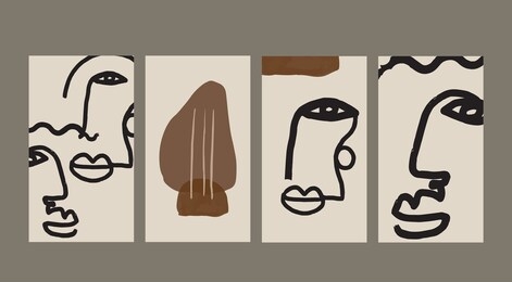 trendy design templates for stories in abstract style with linear minimal portrait face . contemporary background for social media. hand drawn vector