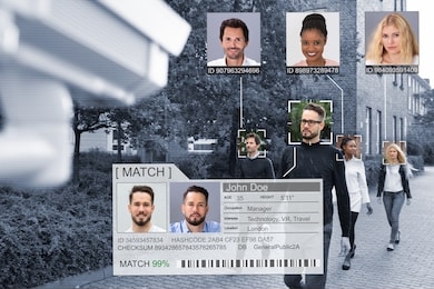 selective focus of people faces recognized with intellectual learning system