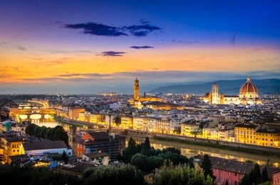 scenic view of florence after sunset from piazzale michelangelo, florence, italy
