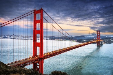 famous golden gate bridge, san francisco at night, usa