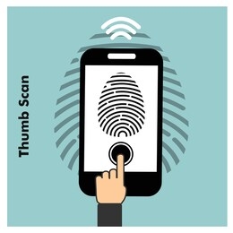 smartphone with fingerprint scanner. mobile data internet security concept. fingerprint access password vector illustration.