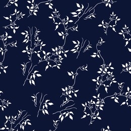 all over small leaves pattern on navy background