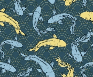 seamless pattern with koi carps in asian style