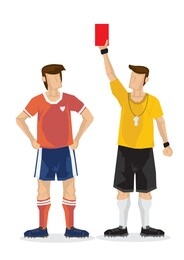 soccer football referees give out a red card on white background. flat design vector illustration 
