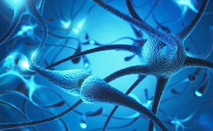 neuron cell with electrical pulses concept 3d illustration.