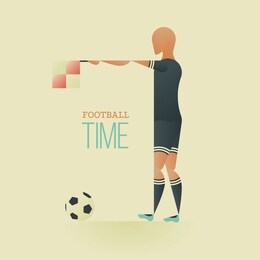 soccer / football poster in flat style. a soccer referee shows a offside. football action - offside. vector illustration
