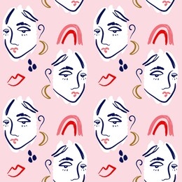 fashion girls abstract seamless pattern. modern aesthetic print, minimalism, contour line art. nice women faces. vector illustration