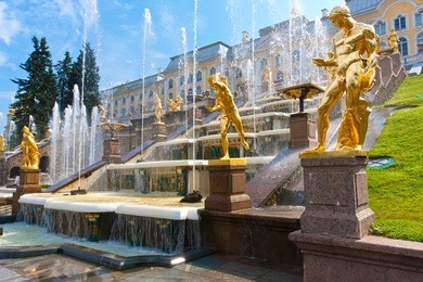 fountains in petrodvorets peterhof, saint petersburg, russia