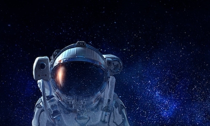 astronaut pioneer doing research. mixed media