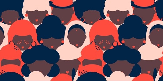 seamless pattern with black women of different nationalities. indian, arab woman. black lives matter. modern abstract design for paper, cover, fabric, interior decor