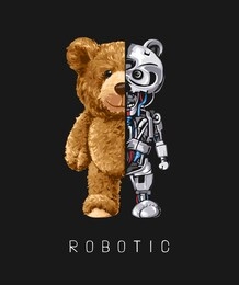 bear toy half robot illustration on black background