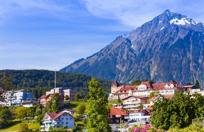 alps and spiez village view in switzerland 