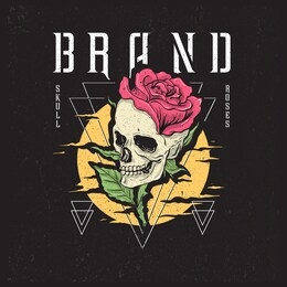 skull and rose illustration for clothing brand