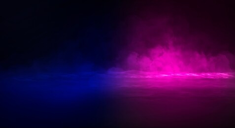 wet asphalt, reflection of neon lights, a searchlight, smoke. abstract light in a dark empty street with smoke, smog. dark background scene of empty street, night view, night city.