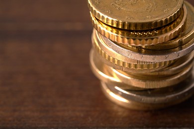 euro coins stacked on each other in different positions