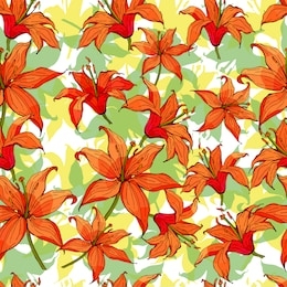 seamless floral pattern with hand-drawn fire lilies. endless texture for your design, romantic greeting cards, advertising, fabrics.