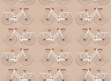 flat bicycles seamless pattern on color backdrop. cartoon bike, hipster transport, eco friendly vehicle. summer transportation. trendy sporty print. healthy active lifestyle. vector illustration