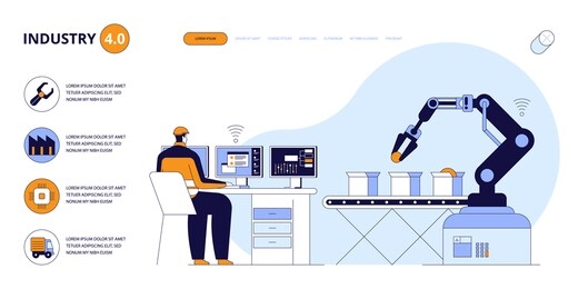 landing page vector design of factory production robot industry 4.0 . easy to edit and customize. modern flat design concept of web page, website, homepage, mobile apps. character cartoon flat style