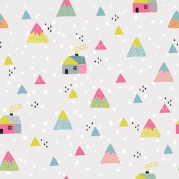 abstract houses in the mountains seamless pattern. cute geometric and doodle woodland background. vector illustration in nordic style for textile, wallpaper, surface design