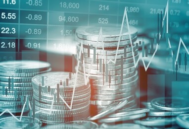 stock market investment trading financial, coin and graph chart or forex for analyze profit finance business trend data background.