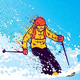 graffiti style mountain-skier on a winter background