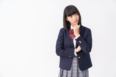 asian girl student, school uniform, think,