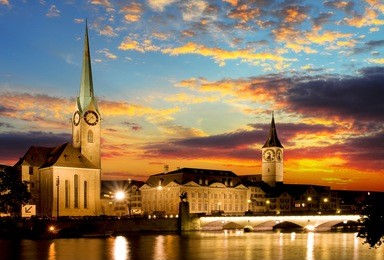 the night view of the fraumunster in zurich