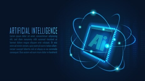 ai chipset with data analytic process in futuristic concept suitable for future technology artwork , responsive web banner