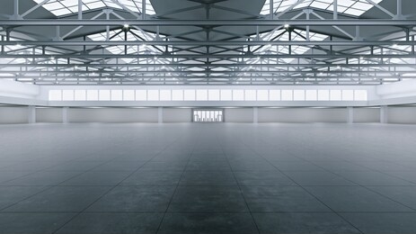 3d render of empty exhibition space. backdrop for exhibitions and events. tile floor. marketing mock up.