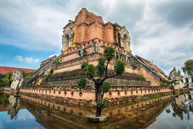 ancient pagoda at wat chedi luang temple in chiang mai, thailand