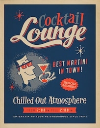vintage style cocktail lounge poster illustration with retro offset effects - best martini in town!