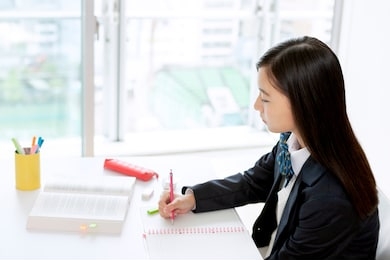 japanese female students studying seriously