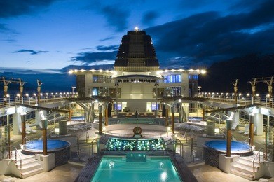 cruise ship top deck during dusk