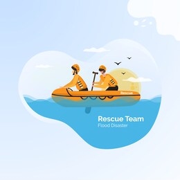 flat design of the flood disaster rescue team
