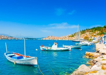 traditional boats at poros island in greece