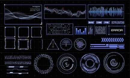 hud futuristic interface. hitech display with infographic elements. dashboard with chart, diagram, line, graphic and data.