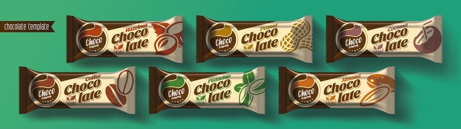 chocolate bar vector packaging design. fruit and spicy chocolate set.
